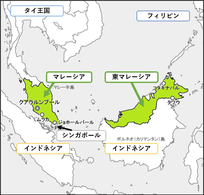 フィリピンとマレーシアの地図