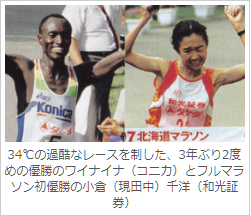 北海道マラソンでワイナイナ選手と小倉千洋選手が優勝しているところ
