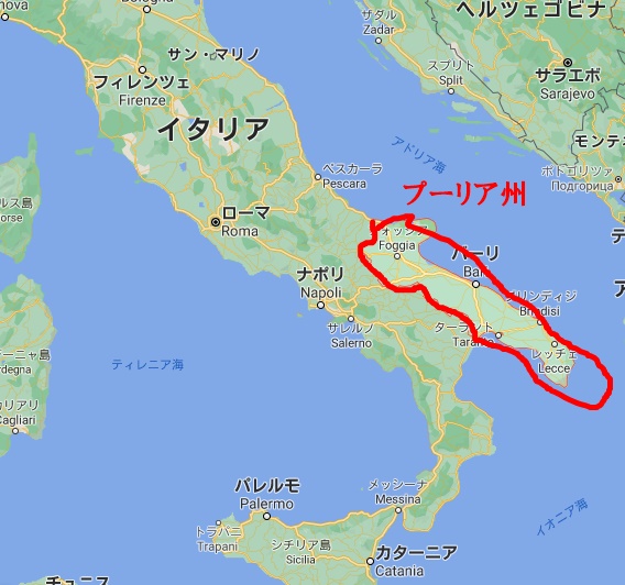 イタリアのプーリア州を示した地図